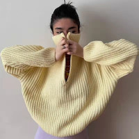 Pull en peluche de cerf à col semi-montant pour femme, couleur unie, coupe ample et polyvalente, collection automne/hiver 2026, style transfrontalier Europe-Amérique