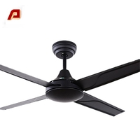 Ventilateur de plafond noir mat de style nordique, 4 pales en plastique, télécommande, faible bruit (<18 dB), haute efficacité, minuterie, hôtel, extérieur