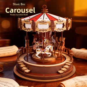 Boîte à musique personnalisée, kit de <span class=keywords><strong>puzzle</strong></span> en bois <span class=keywords><strong>3D</strong></span>, carrousel en bois personnalisé, puzzles <span class=keywords><strong>3D</strong></span> pour adultes, fabrication pour adultes - Product Image 1