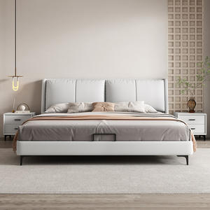 Cama de cuero minimalista moderna de 1.8m o 1.5m, doble, tapizada, estilo nórdico, para dormitorio principal, con base alta. - Product Image 2