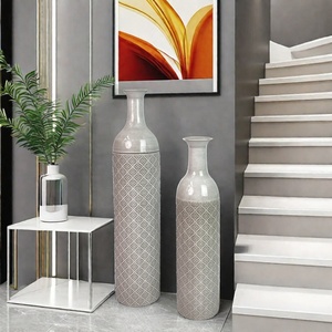 Lander Set of 2 Floor Tall Terra Cotta Texture Metal <strong>Flower</strong> <strong>Vase</strong> for Living Room - Product Image 1