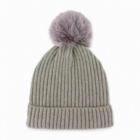 Bonnet tricoté côtelé épais avec pompon en fausse fourrure, chaud pour l'hiver, unisexe, couleur unie, revers pliable, idéal pour les voyages