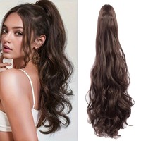 Extensions de queue de cheval synthétique ondulée et bouclée de 24 pouces pour femmes, noires, avec pince à griffe, postiches volumineux en fibre haute température, faciles à poser