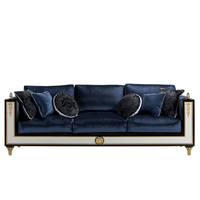 Canapé de luxe en velours bleu marine 3 places Sculptures en or Mobilier classique européen personnalisable pour villas Mansions Designers