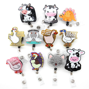 Carretes de insignia divertidos Retráctil Silly Goose Cow Turtle Badge Holder para enfermera Enfermería Nombre Etiqueta Tarjeta Accesorios Glitter Badge Reel - Product Image 1
