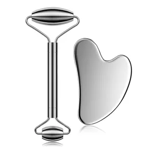 Hersteller Anpassung Medizinische Edelstahl Gua Sha und Rollen <span class=keywords><strong>massage</strong></span> gerät Set Großhandel Metall Gesicht Guasha und Walze - Product Image 1