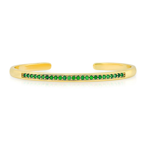Gemnel 925 Bạc Mạ Vàng Trang Sức Emerald Kim Cương Cuff Bangles Thiết Kế - Product Image 1