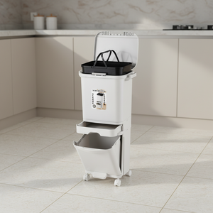 Bidone della <span class=keywords><strong>Spazzatura</strong></span> in Plastica a Tre Livelli <span class=keywords><strong>Salvaspazio</strong></span> Grande Capacità per Cucina Riciclabile Contenitore per Rifiuti - Product Image 5