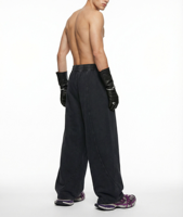 Pantalon de survêtement décontracté pour homme, taille haute élastique, coupe ample, jambe large, 100 % coton épais 380g, qualité supérieure