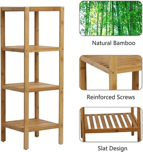 Narrow Bathroom Shelf, <b>Standing</b> Towel Rack, <b>Corner</b> Rack Multifunctional Storage Rack 4-Tier Bamboo Shelf, for Living Room - Product Image 5