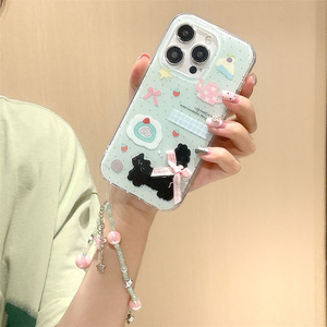 Coque de téléphone double couche vert menthe motif chat et nœud papillon pour iPhone 16 Pro Max 15 14 13 pour femme - Product Image 2