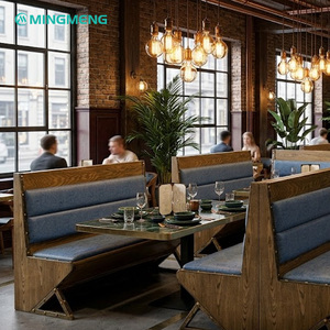 Industrial Design Restaurant Banquette <b>Bench</b> <b>Set</b> Wooden Frame Blue Upholstery Faux Marble <b>Table</b> Modern Restaurant Furniture - Product Image 1