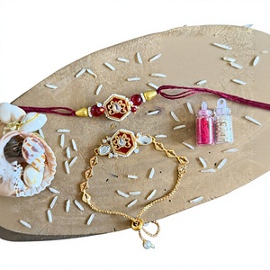 Handmade Rakhi For Brother Hexagon <b>Beaded</b> <b>Bracelet</b> With Pearl And Stone Bohemia Style Women's Jewelry handmade rakhi collection - Product Image 2