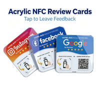 Meilleures ventes transfrontalières : Carte d'avis NFC en acrylique avec évaluations étoilées et code QR pour autocollants de table et panneaux de menu