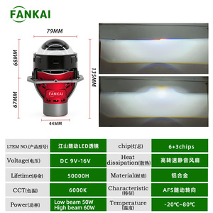 Faros Delanteros LED de Aluminio de 3 Pulgadas y Alta Potencia (60W), AFS, Doble Lente Bi-xenón, Sistema de Iluminación Delantera Adaptativo para Automóviles - Product Image 5