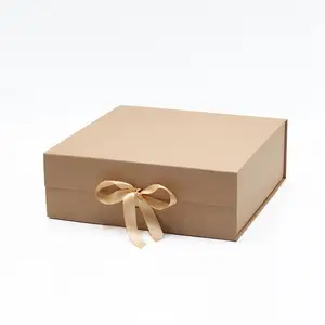 Jinbar 23x17x7cm Recyclable Custom Logo Printing Foldable Luxury Brown Gift Box Magnetic Closure Hamper Gift Boxes