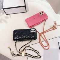 Portefeuille à rabat de luxe pour cartes, en cuir PU, avec chaîne, pour iPhone