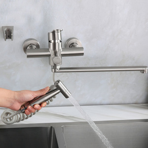 Robinet de <span class=keywords><strong>cuisine</strong></span> mural en acier inoxydable au design moderne Robinet de bidet à 1 poignée pivotant à 360 ° Robinet d'évier chaud et froid - Product Image 4