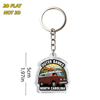 Porte-clés en acrylique Outer Banks NC, breloque rétro avec scène de van et de montagne pour clés ou sacs, accessoire souvenir de voyage durable double face