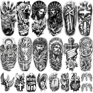 77 Fogli di Tatuaggi Temporanei Cristiani - Disegni di Gesù Cristo, Croce, Angeli e Dio per Mezzo Braccio, per Adulti, Uomini, Donne e Bambini - Product Image 1