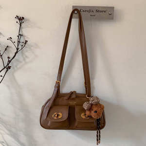 Fashion style zipper closure design brown Pu leather women's shoulder bag tote bag - Product Image 2