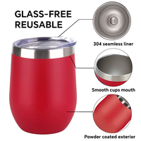 Gobelet à vin isolé en acier inoxydable avec revêtement en poudre de 12 oz, verre à vin sans pied sous vide, tasse personnalisée