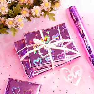 Yarcony Pink Heart <b>Wrapping</b> <b>Paper</b> 17 In X 33 Ft Holographic Metallized Gift Wrap For Birthday - Product Image 2