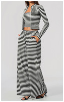 Ensemble deux pièces rayé pour femme, débardeur court sans bretelles et pantalon large taille haute, décontracté, respirant, en polyester