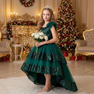 <span class=keywords><strong>Robe</strong></span> de <span class=keywords><strong>princesse</strong></span> longue à sequins style coréen <span class=keywords><strong>pour</strong></span> enfant, avec nœud, superposée et brillante, idéale <span class=keywords><strong>pour</strong></span> mariage - Product Image 3