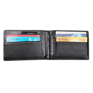 Cartera delgada de cuero de vaca genuino negro con bloqueo RFID para hombre, tarjetero de foto de identificación Retro Vintage, billeteras minimalistas con <span class=keywords><strong>Clip</strong></span> para dinero - Product Image 2