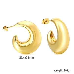 Orecchini a Cerchio Vintage Huggies Grandi e Spessi in Acciaio Inossidabile Anallergico e Inossidabile Placcati Oro 18K per Donna - Product Image 5