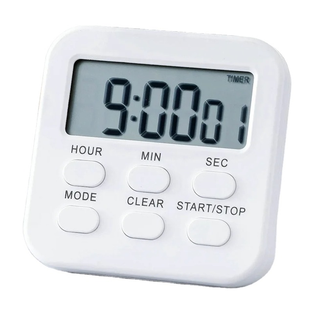 LED Kitchen Timer With Clock and Alarm Magnetic Backing Stand Countdown for Cooking Baking Study Sports