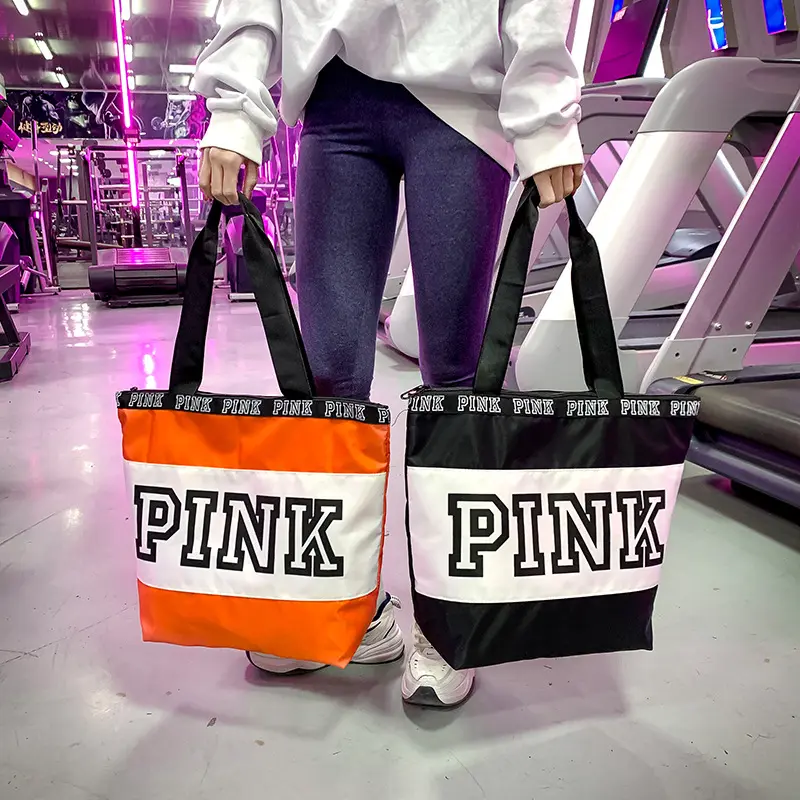 Hot Sales Brand Custom fashion logo ladies foldable sport gym women mens waterproof travel duffel bag pink shopping Handbag
