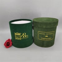 Boîte cadeau ronde en velours écologique personnalisée avec revêtement UV et emballage en carton doré pour fleurs artificielles