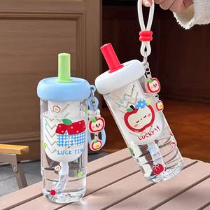 Bouteille d'eau Cruhre Apple Day 500 ml avec paille, design cartoon pour femmes, idéale pour l'été - Product Image 2