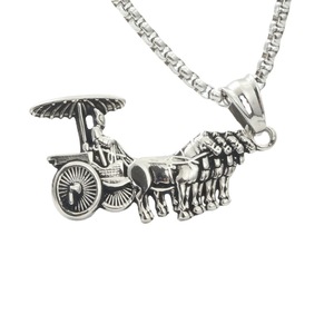 Collar con colgante de carruaje de plata tibetana, regalo de joyería retro de moda unisex - Product Image 1