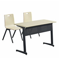 Mobilier scolaire avec table pliante en bois pour étudiants, bureau et chaise à 2 places, cadre en métal, tapis d'écriture à 2 places de bonne qualité