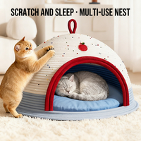 Lit pour chat en corde de coton avec coussin, 2-en-1, dôme et nid ouvert, maison pliable pour animaux de compagnie, pour grands chats d'intérieur, chatons, toutes saisons