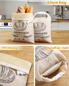 Paquete de 2 Bolsas Reutilizables para Almacenamiento de Alimentos, Bolsas de Pan de Lino Orgánico con Cera de Abeja para Pan <span class=keywords><strong>Casero</strong></span>, Aptas para Congelador y Conservación de la Frescura - Product Image 4
