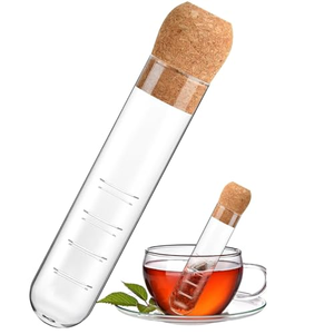 Infuseur à thé en verre borosilicate en forme de tube au design créatif avec couvercle en liège - Product Image 1