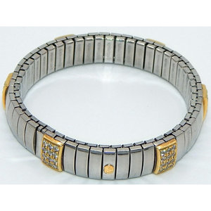 Bracciale a fascia in argento Sterling 925 e oro 18k con cristalli Swarovski - Product Image 1