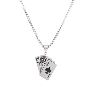 Kalung Liontin Gaya <span class=keywords><strong>Rock</strong></span> Hip Hop Pria/Wanita, Tren Punk Baja Tahan Karat Bermain Kartu Kalung untuk Pria/Wanita - Product Image 1