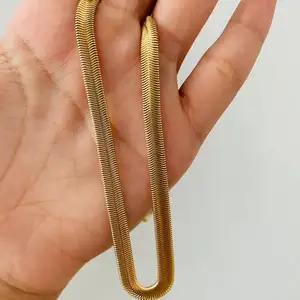 Türük DAICY kalın yılan zincir kolye 18 altın kaplama kolye 316L yassı paslanmaz çelik yılan zinciri