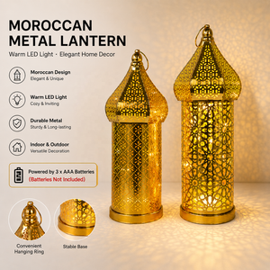 Lanterna Marocchina Dorata, Lampada <span class=keywords><strong>da</strong></span> Tavolo LED Decorativa per Ramadan, Eid, Matrimoni, Festival, Decorazione per Interni ed Esterni - Product Image 2