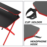 Table de jeu ergonomique à double étage pour ordinateur Bureau de jeu E-sports avec support pour moniteur Bureau de jeu rouge avec étagère
