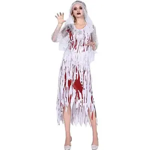 2023 China Supplier Halloween Carnival Women Bride Bloody Zombie Bride Dress HCAD-009