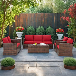 Ensemble de meubles de patio en rotin PE, canapé modulaire en rotin noir, 6 pièces, ensemble de sièges de conversation en rotin pour l'extérieur, canapé, fauteuil - Product Image 4