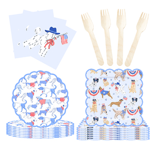 Platos y Servilletas para Perros DAMAI, Artículos para Fiestas, Decoraciones con Temática Canina, Juego de Vajilla Azul para Cachorros, Juego de Vajilla Desechable - Product Image 3