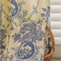 Rideaux occultants modernes en polyester bleu et blanc imprimés, à passe-tringles, lavés, isolants, sur mesure, motif floral, écologiques
