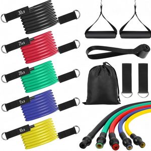 Ensemble de bandes de résistance en latex 11 pièces 100 LBS pour entraînement de fitness, musculation, exercices à domicile, yoga, corde de traction élastique - Product Image 1